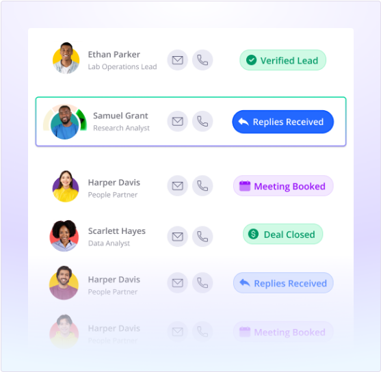Smartlead leads view showing account sending status and warmup progress